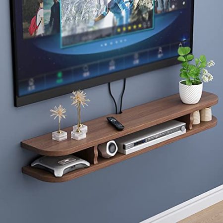 Wandmontierter schwimmender TV-Ständer mit WiFi-Schrank, 2 Ebenen, Massivholz, Medienkonsole, verstecken Kabel, DVD-Player, TV-Box, Fernbedienungen, 100 x 22 x 15 cm
