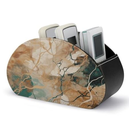 FZQVSWTX Fernbedienungshalter, Stil ist hellgold bedrucktes PU-Leder Fernbedienungs-Caddy Desktop-Organizer mit 5 Fächern für Medien-Zubehör und Bürobedarf