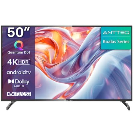 Antteq Koalas Series Q50 4K 50" Smart TV HDR QLED Android TV 127 cm (DVB-T/T2/C) mit App Store (10.000+ Apps), Bluetooth 5.0, Sprachassistent, WLAN 2.4 GHz/5 GHz