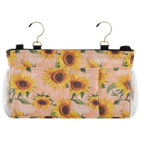 EtherSpher Nachttisch-Caddy, Vintage-Sonnenblumen-Organizer, Etagenbett, hängende Aufbewahrungstasche für TV-Fernbedienung, Handys, Zeitschriften, Tablets, Zubehör