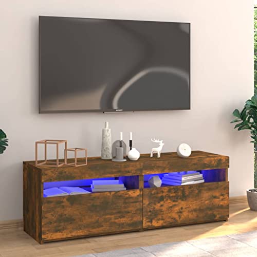 AJJHUUKI Dieser Artikel- TV-Schrank mit LED-Lichtern, geräucherte Eiche, 120 x 35 x 40 cm, schön