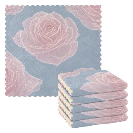 Amooorous Romantische rosa Rosenblumen, saugfähige Handtücher, Küche, Geschirrtücher, lustiges Camping-Zubehör, Thema, Geschirrkleidung zum Geschirrspülen, 27,9 x 27,9 cm, 6 Stück