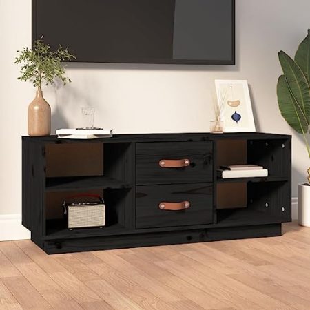 GCHDHAPB Home-Entertainment Center & TV-Ständer, TV-Schrank, Schwarz, 100 x 34 x 40 cm, Massivholz Kiefer