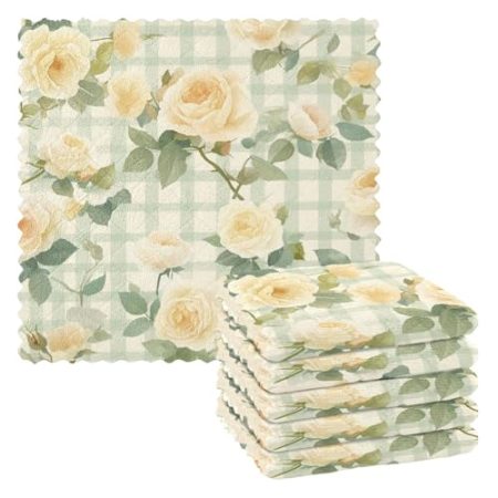 Green Spring Retro Plaids Gelbe Blumen Themerry Tuch Küchentücher Küchenhandtücher Klassisches Kaffee-Zubehör Para Mesas 27,9 x 27,9 cm 6 Stück