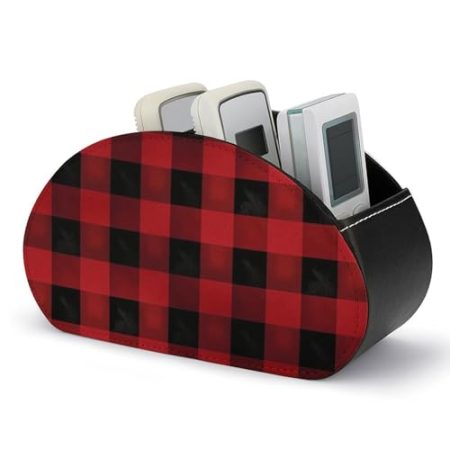 Fernbedienungshalter, Büffelkaro, Leder, TV-Fernbedienungs-Caddy, Desktop-Organizer, 5-Schlitz-Aufbewahrungshalter für TV/DVD/Zubehör, stilvolle Schreibtischdekoration für Wohnzimmer, Schlafzimmer,