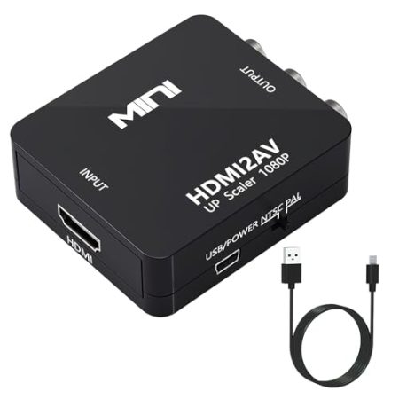 VOSSOT HDMI auf AV Adapter, Video Konverter RCA auf HDMI mit USB-C Kabel Unterstützt 1080P 60Hz Video Audio Konverter Adapter für PS2/PS4/PC/Xbox/VCR/TV/DVD