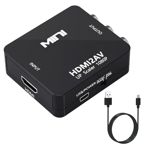 VOSSOT HDMI auf AV Adapter, Video Konverter RCA auf HDMI mit USB-C Kabel Unterstützt 1080P 60Hz Video Audio Konverter Adapter für PS2/PS4/PC/Xbox/VCR/TV/DVD