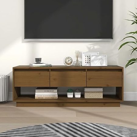 AJJHUUKI Entertainment Centers & TV Stands-TV Schrank Braun 110,5x34x40 cm Massivholz Kiefer