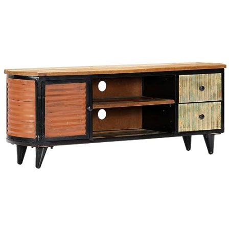 Homgoday TV-Schrank für Wohnzimmer, TV-Schrank, 120 x 30 x 45 cm, aus recyceltem Massivholz, TV-Schrank, TV-Schrank für Wohnzimmer, industrielle TV-Ständer