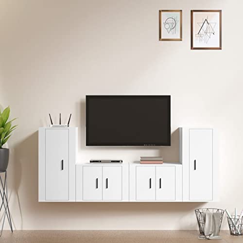ShGaxin 4-TLG. TV-Schrank-Set Weiß Holzwerkstoff, Wohnzimmer Möbel, Sideboard Wohnzimmer, Fernsehschrank, Tv Kommode, Tv Lowboard, Tv Möbel, Wohnwand - 3188550