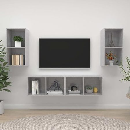 Youuihom TV-Hängeschränke, Moderne TV-Schränke mit Stauraum, TV-Wandschränke 4 STK. Betongrau Holzwerkstoff Geeignet für Wohnzimmer, Arbeitszimmer, Schlafzimmer, Flur, Medienraum