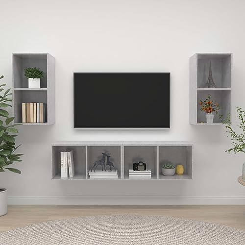 Youuihom TV-Hängeschränke, Moderne TV-Schränke mit Stauraum, TV-Wandschränke 4 STK. Betongrau Holzwerkstoff Geeignet für Wohnzimmer, Arbeitszimmer, Schlafzimmer, Flur, Medienraum