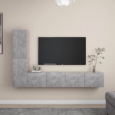 AJSEOYBS Fernseher unterschrank,Konsolentisch4-Tlg. Tv-Schrank-Set Betongrau Holzwerkstoffgeeignet Geeignet für Wohnzimmer, Schlafzimmer, Büro, Empfangsraum, Arbeitszimmer