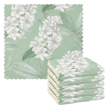 EtherSpher Hyazinthen-Blumen-Geschirrtuch, milder und frischer Stil, weiß, hellgrün, Frottee-Geschirrtuch, türkische Geschirrtücher, saugfähig, Badezimmer-Geschirrtuch, Zubehör, Para Mesas, 27,9 x