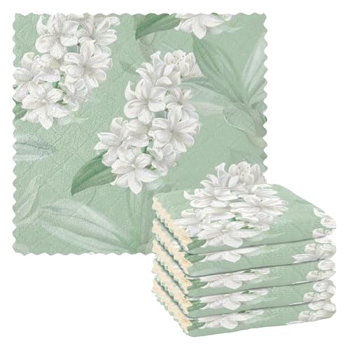 EtherSpher Hyazinthen-Blumen-Geschirrtuch, milder und frischer Stil, weiß, hellgrün, Frottee-Geschirrtuch, türkische Geschirrtücher, saugfähig, Badezimmer-Geschirrtuch, Zubehör, Para Mesas, 27,9 x