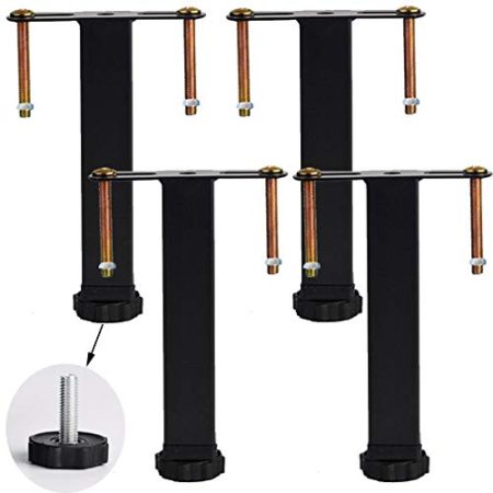 4er Set Metall Möbelfüße Bettfüße,Metall Möbel Beine,Stahl Stützfüße Bettrahmen Zubehör T-Förmig,Höhenverstellbar 0-2cm,ABS Kunststofffüße,Mit M8 Schrauben,Stumm,Kann 400kg Tragen(black15cm)