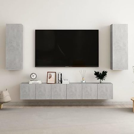 AJSEOYBS Fernseher Schrank,Wandschrank5-Tlg. Tv-Schrank-Set Betongrau Holzwerkstoffgeeignet Geeignet für Wohnzimmer, Schlafzimmer, Büro, Empfangsraum, Arbeitszimmer