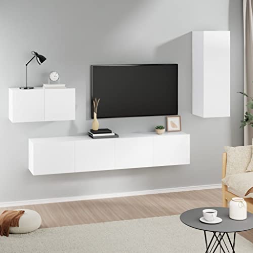 CIADAZ 4-TLG. TV-Schrank-Set Weiß Holzwerkstoff, Wohnzimmer Möbel, Sideboard Wohnzimmer, Fernsehschrank, Tv Kommode, Tv Lowboard, Tv Möbel, Wohnwand 3114334