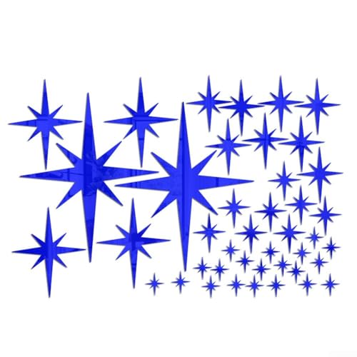 CYRENT 42 Stück Sternspiegel-Wandaufkleber, abnehmbar, Acryl, reflektierende Oberfläche, Aufkleber für Zuhause, Schlafzimmer, Küche, Wohnzimmer, Wanddekoration (blau)