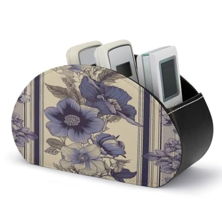 FZQVSWTX Fernbedienungshalter, gestreiftes violettes Muster, bedrucktes PU-Leder, Schreibtisch-Organizer mit 5 Fächern für Medien-Zubehör und Bürobedarf