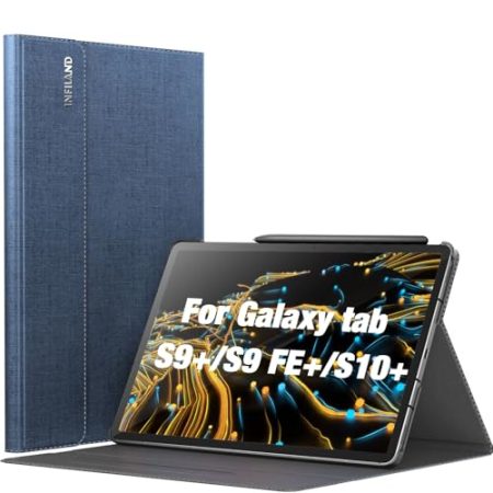 INFILAND Hülle für Samsung Galaxy Tab S10+ Plus / S9 FE+ Plus / S9+ Plus (12,4 Zoll 2024/2023), Multi-Winkel Ständer Dünn Schutzhülle mit Stifthalter, Auto Schlaf/Wach, Marineblau