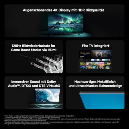 Xiaomi F, 65 Zoll (165 cm), 4K UHD, Smart TV, Fire TV, Triple Tuner DVB-C/S/S2/T/T2,HDR10, MEMC, Game Boost mode 120Hz,Sprachsteuerung mit Alexa,2GB+32GB, Kompatibel mit Apple AirPlay