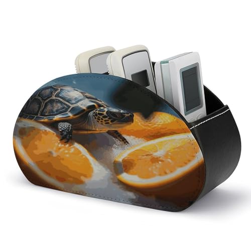 FZQVSWTX Fernbedienungshalter, Schildkröten aus Orangen, bedrucktes PU-Leder, Schreibtisch-Organizer mit 5 Fächern für Medien-Zubehör und Bürobedarf