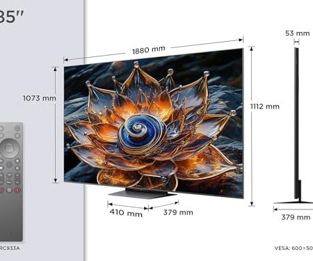 Fernseher TCL 85Q8C 85 Zoll QD-Mini LED, 4K HDR Premium 5000, ZeroBorder™, Smart Google TV, CrystGlow WHVA-Panel, Audio von Bang & Olufsen, 144Hz Motion Clarity Pro, Dolby Vision IQ & Atmos
