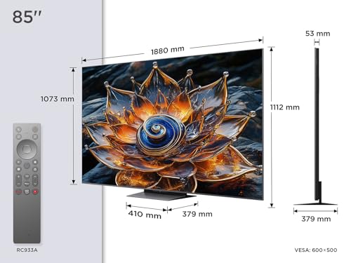 Fernseher TCL 85Q8C 85 Zoll QD-Mini LED, 4K HDR Premium 5000, ZeroBorder™, Smart Google TV, CrystGlow WHVA-Panel, Audio von Bang & Olufsen, 144Hz Motion Clarity Pro, Dolby Vision IQ & Atmos