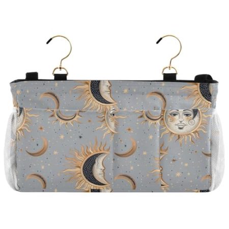 EtherSpher Golden Celestial Nachttisch-Organizer im Voodoo-Stil, Aufbewahrungstasche mit Taschen, Hängeorganizer für TV-Fernbedienung, Handys, Zeitschriften, Tablets, Zubehör