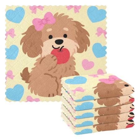 EtherSpher Geschirrtücher und Geschirrtücher mit Cartoon-Motiv, niedlicher brauner Hund, Landhaus-Motiv, handgefertigt, Küchentücher, Tür-Zubehör, Para Mesas, 27,9 x 27,9 cm, 6 Stück
