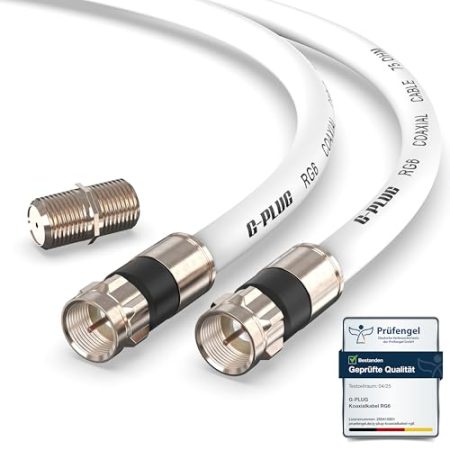 G-PLUG 15m Koaxialkabel RG6 – 135dB 4-fach geschirmt mit vergoldeten Steckern & Gummi-O-Ring – Antennenkabel für DVB-T2, DVB-C, DVB-S2 – HDTV 4K 3D – wasserdicht – Weiß