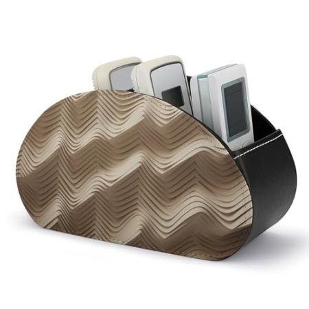 FZQVSWTX Fernbedienungshalter, Beige und Weiß bedrucktes PU-Leder, Fernbedienungs-Caddy Desktop-Organizer mit 5 Fächern für Medien-Zubehör und Bürobedarf