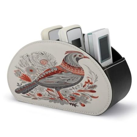 FZQVSWTX Fernbedienungshalter, wunderschönes Blumenmuster, bedrucktes PU-Leder, Schreibtisch-Organizer mit 5 Fächern für Medien-Zubehör und Bürobedarf