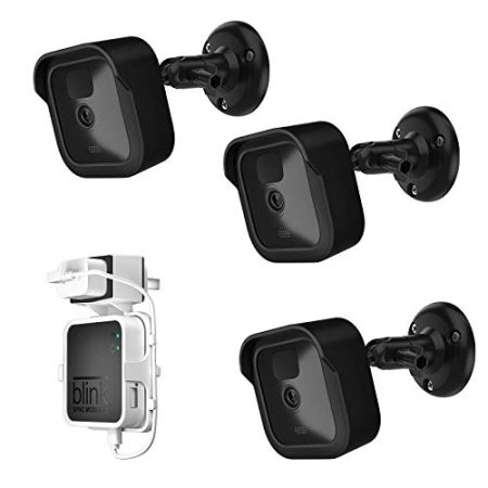 TIUIHU Blink Outdoor-Kamera Halterung, wetterfeste Schutzabdeckung und verstellbare Halterung mit Blink Sync Module 2-Steckdosenhalterung für Blink kamerasystem (schwarz, 3er Pack)