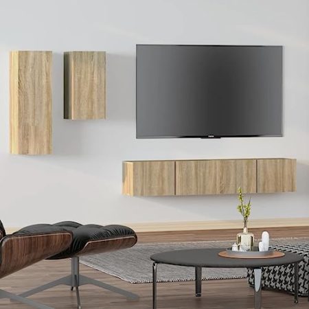 AJSEOYBS TV-Tisch,Tv Board HäNgend4-Tlg. Tv-Schrank-Set Sonoma-Eiche Holzwerkstoffgeeignet Geeignet für Wohnzimmer, Schlafzimmer, Büro, Empfangsraum, Arbeitszimmer