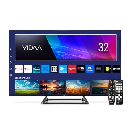 TELE System Smart TV 32 Zoll TS32FL SMV14 Vidaa, rahmenloses DVB-T2/S2 HEVC TV,tivùsat HD Zertifiziert,CAM CI+ kompatibel,HbbTV, TV Pause,2 Fernbedienungen,Hotelmodus, ideal für Hotels und Residenzen