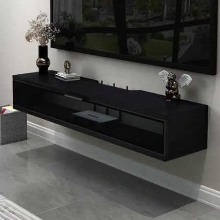 XRRJFYH Klein TV Schrank, TV Board Hängend, Lowboard Fernsehschrank mit Aufklappbarer Glastür, für Schlafzimmer, Medienraum, Kleines Wohnzimmer (Color : Black-A, Size : 120CM/47in)