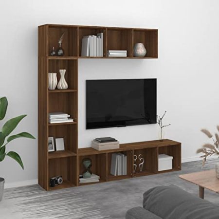Gecheer 3-TLG. Bücherregal-/TV-Schrank-Set Regal Bücherschrank mit 12 Fächern Schrankwand Wandschrank Fernsehschrank Fernsehtisch Hängeschrank Wandschrank Wohnwand 180 x 30 x 180 cm (B x T x H)