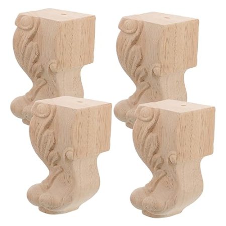 WOONEKY 4stücke Holz Möbelfüße Mit Kunstvollem Muster Robuste Und Langlebige Möbelbeine Für Sofa Tisch Tv-Schrank Installieren Elegantes Design Massivem Holz