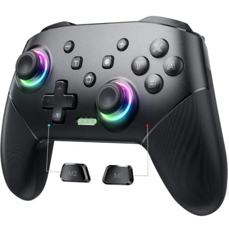 VOYEE Wireless Switch Controller, Switch Pro Controllers Compatible with Lite/OLED/PC, One-Key Pairing Gamepad with 9-Color RGB LEDs 1000mAh Battery 6-Axis Motion Wake Up Function