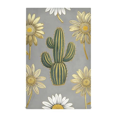 EtherSpher Dekorative Geschirrtücher für Küche, Motiv: Kakteen, Sonnenblume, goldgrau, saugfähig, helles Zubehör, 71,1 x 45,7 cm, 4 Stück