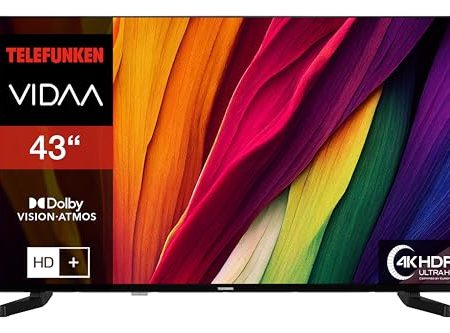 Telefunken Fernseher 43 Zoll Smart TV VIDAA D43U790B2CW 4K Fernseher UHD, HDR TV mit Dolby Vision, Triple-Tuner und 6 Monate HD+ inkl., LED TV schwarz