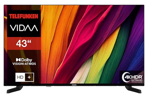 Telefunken Fernseher 43 Zoll Smart TV VIDAA D43U790B2CW 4K Fernseher UHD, HDR TV mit Dolby Vision, Triple-Tuner und 6 Monate HD+ inkl., LED TV schwarz