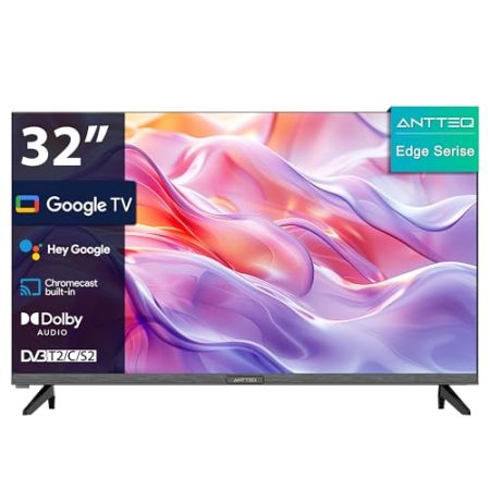 Antteq G32 Smart TV 32 Zoll (80 cm) 1366x768P Google TV (Google Assistant, 60 Hz) Triple Tuner DVB-C/S/S2/T/T2, Bluetooth 5.1, Dolby Audio, App Store, Prime Video, Netflix, YouTube, DAZN, Disney+