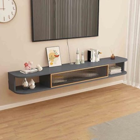 WLCNYL Schwebende Medienkonsole, an der Wand montierter TV-Schrank, Aufbewahrungsschrank unter dem Fernseher, mit offenem Staufach, herunterklappbarer Tür, Medienkonsole, für Wohnzimmer und Schlaf