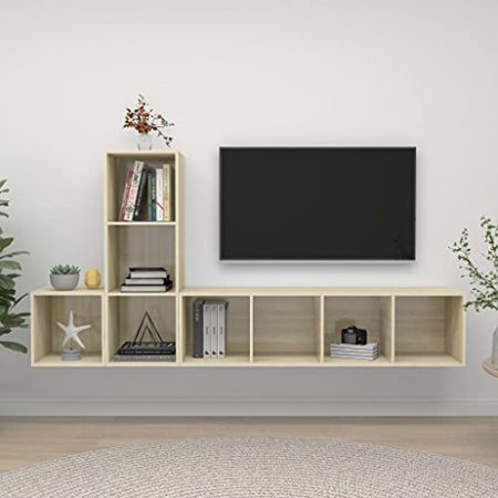 WIFESE 37x37x37 cm 3-TLG. TV-Schrank-Set Sonoma-Eiche Holzwerkstoff HiFi-Schrank Fernsehtisch TV-Möbel Wohnzimmer Schränke Wandschränke Vertikal/Horizontal Aufgehängt Werden Dekorieren Wohnzimmer