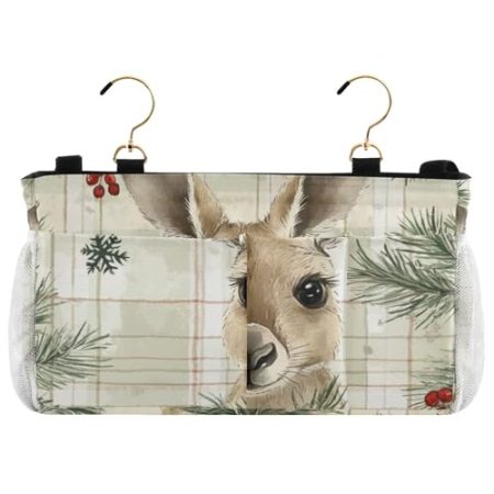 EtherSpher Grünes Känguru-Büffelkariertes Schneeflocken-Weihnachtsbett-Aufbewahrungs-Caddy Tisch Schrank Aufbewahrung Organizer für TV-Fernbedienung, Handys, Zeitschriften, Tablets, Zubehör