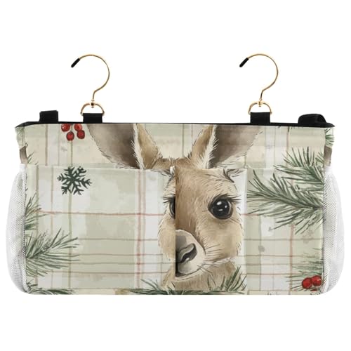 EtherSpher Grünes Känguru-Büffelkariertes Schneeflocken-Weihnachtsbett-Aufbewahrungs-Caddy Tisch Schrank Aufbewahrung Organizer für TV-Fernbedienung, Handys, Zeitschriften, Tablets, Zubehör