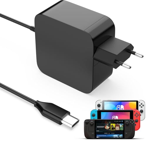 65W 45W Netzteil für Nintendo Switch2/Switch, USB C Charger für Steam Deck/Switch Dock/Steam Dock/Steam OLED Unterstützt TV Modus, Legion Go S, Asus Rog Ally X Zenbook Vivobook(mit 1.8M/6FT Ladekabel)